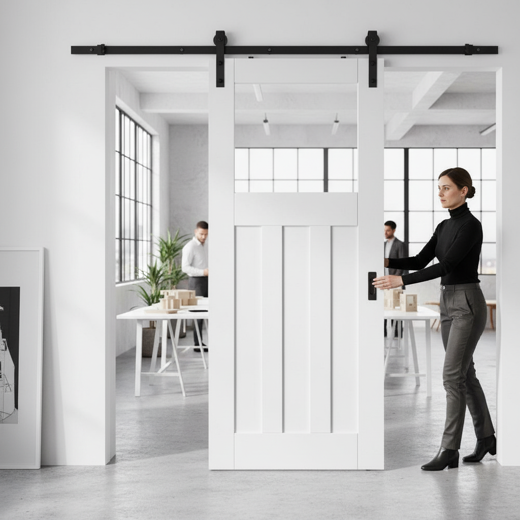Premium Internal White Primed Clear Glass Sliding Door Set with Distinctive Panel Design and Customizable Finish