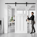 Premium Internal White Primed Clear Glass Sliding Door Set with Distinctive Panel Design and Customizable Finish