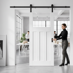 Premium Internal White Primed Clear Glass Sliding Door Set with Distinctive Panel Design and Customizable Finish