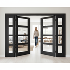 Premium Clear Glazed Brushed Black Oak French Doors with Demi Panels for Elegant Room Dividers