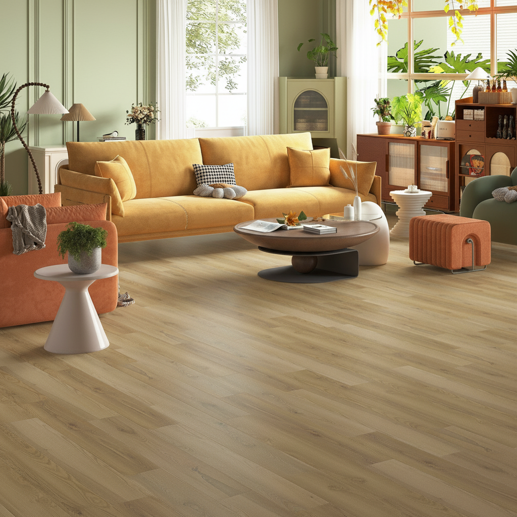 Premium SPC 5mm Embossed Rigid Core Vinyl Flooring with Oak Effect and Water-Proof Installation System