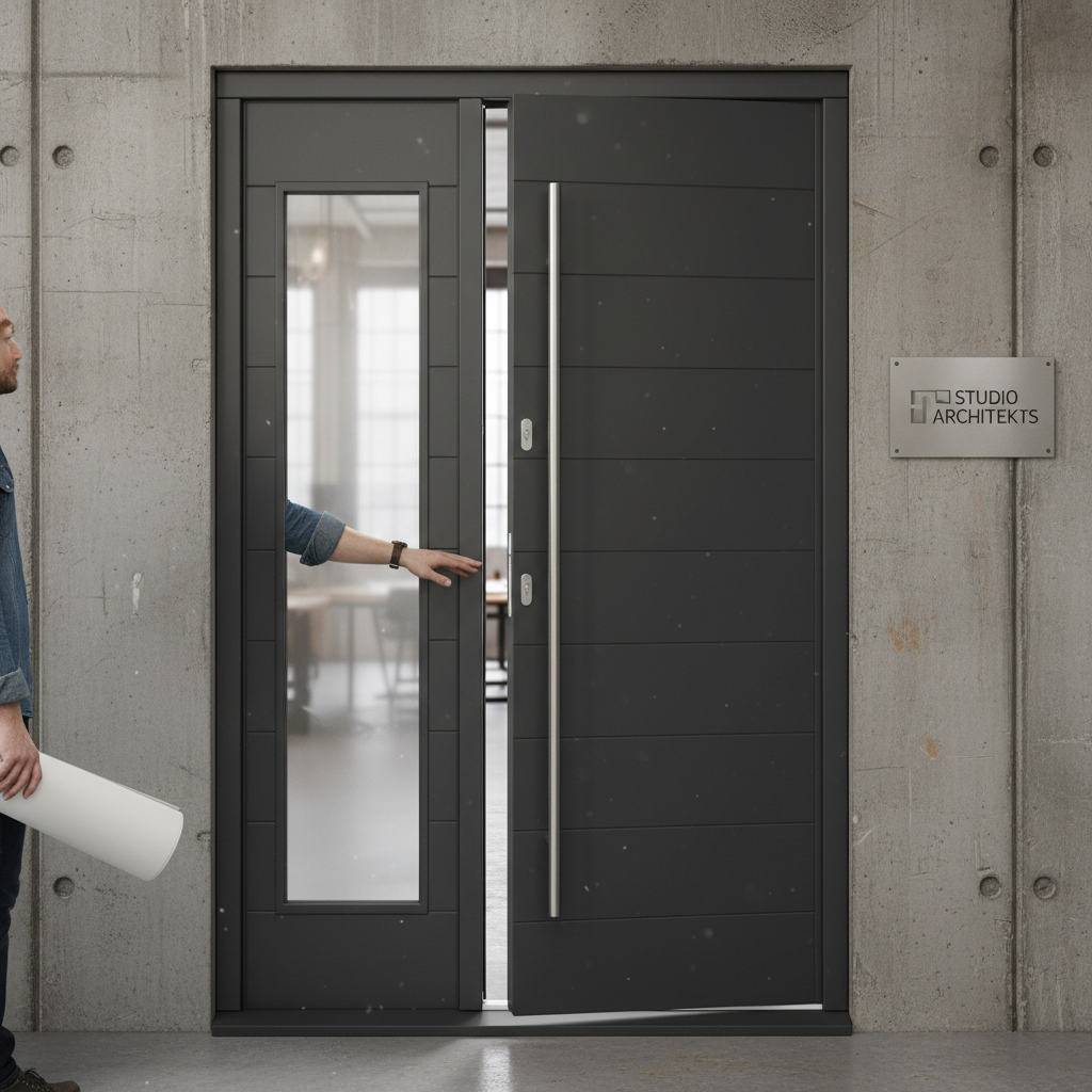 Premium Grey External Door Set with Single Sidelight and Stylish Pull Bar Handle - Multiple Sizes Available