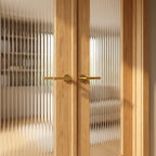Internal Oak Double Door Fully Finished with 1 Light Reeded Glass - detail view