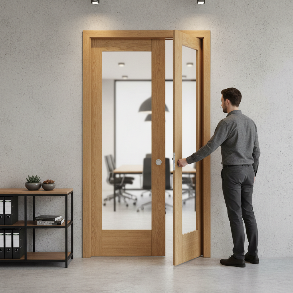 Premium Fire Rated Pocket Door System with Clear Glazed Design and Adjustable Features for 30-Minute Fire Doors