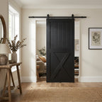 Black Internal Sliding Barn Door - 1 Panel X Brace, Primed Finish