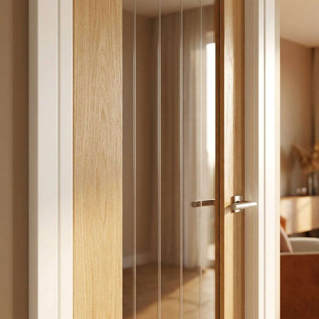 Unfinished Oak Internal Door with 1 Light Obscure Lined Clear Glass - detail view