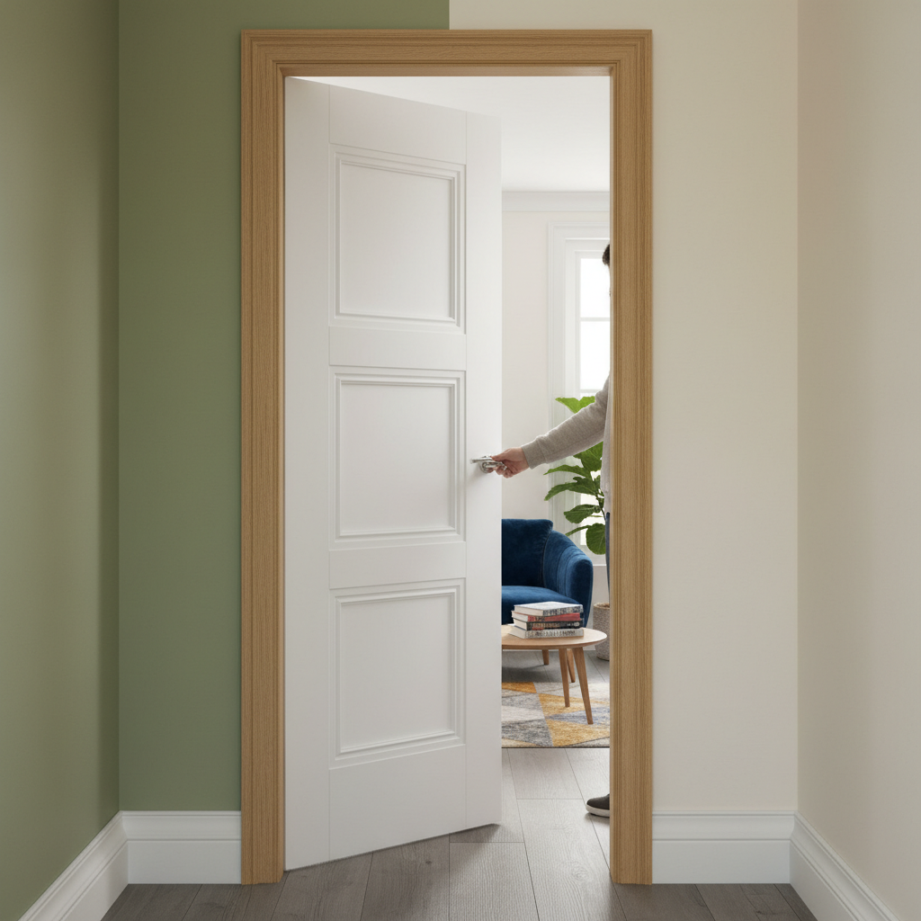 Premium Three Panel Internal Door with Decorative Mouldings, Solid Core Construction and Fire Door Options Available