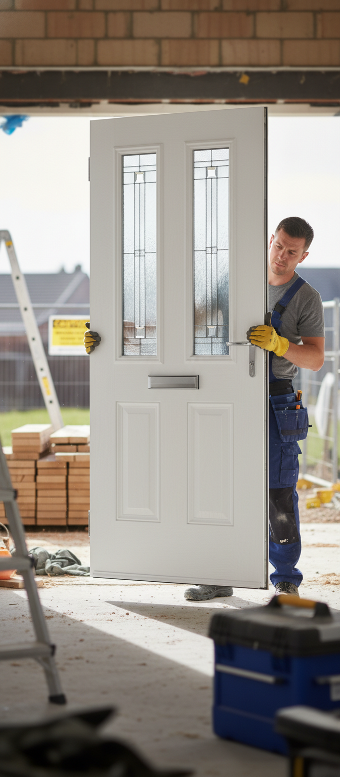 Premium White 2 Light Composite External Door with Glazed Panels - Low Maintenance and Easy Installation