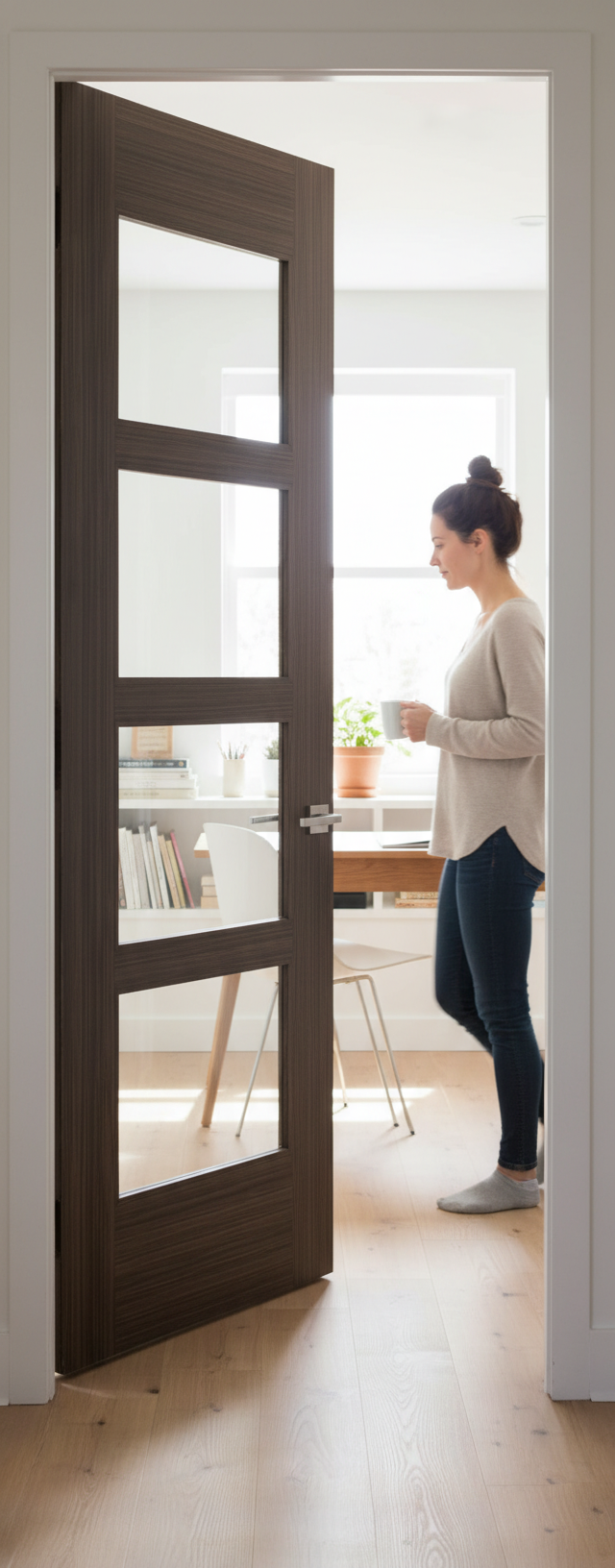 Premium Internal Door with Clear Glass - Contemporary Design, Durable Construction and Stylish Aluminium Strips