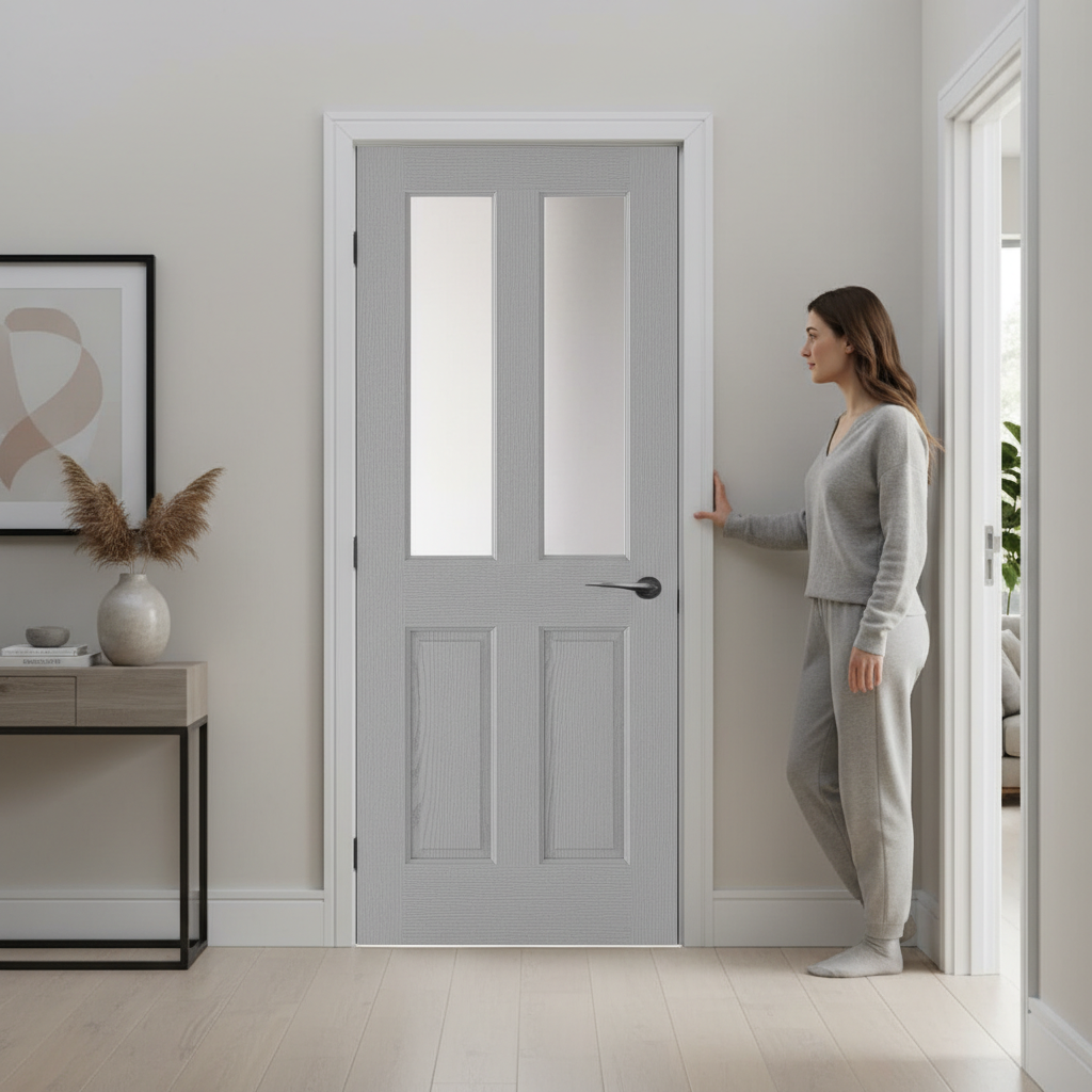 Premium Grey Moulded Textured 2P/2L Glazed Internal Door for Natural Light Flow - High-Quality Professional Grade for Industrial and Commercial App...