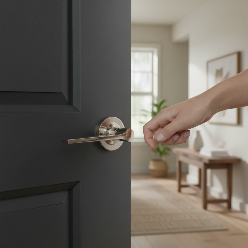 Premium Polished Nickel Lever Door Handle on Concealed Fix Rose - Ergonomic, Heavy Duty, Fire Door Rated for Domestic and Commercial Use