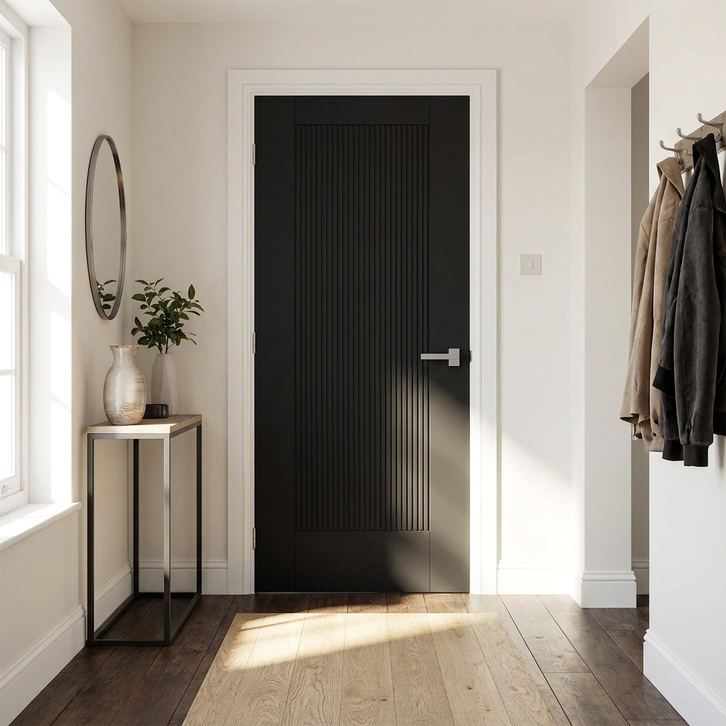 Fully Finished Black Internal Door with 10 Fluted Panels and Solid Engineered Core