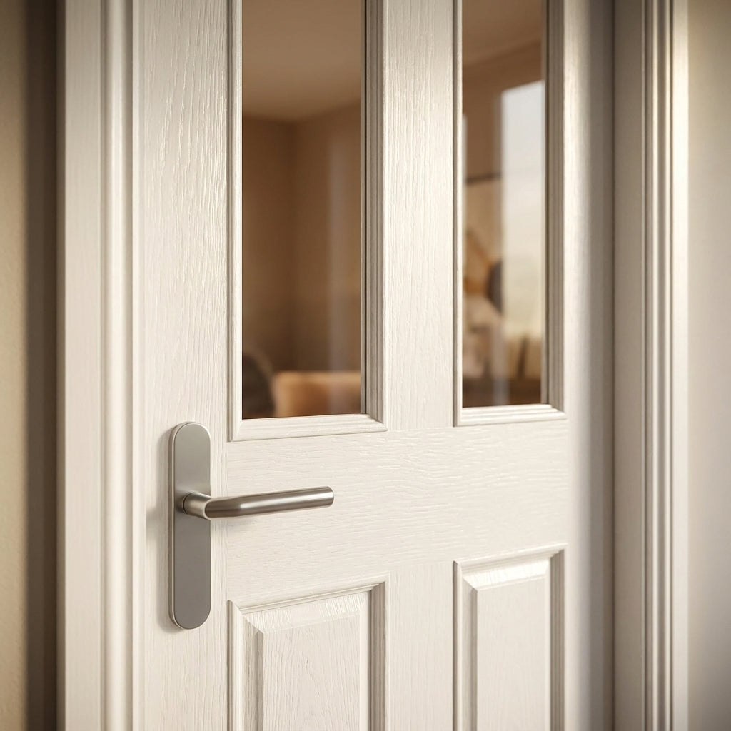 FD30 Fire Door, Internal White, 2 Panel, 2 Light, Clear Glass, Primed Finish - detail view