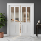 Premium Internal White Primed Victorian 2 Panel 2 Light Obscure Glass Pair Door for Elegant Home Decor