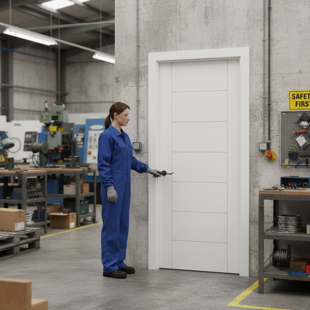 Premium 7 Panel Laminate Fire Door with Modern White Finish and Trimming Options