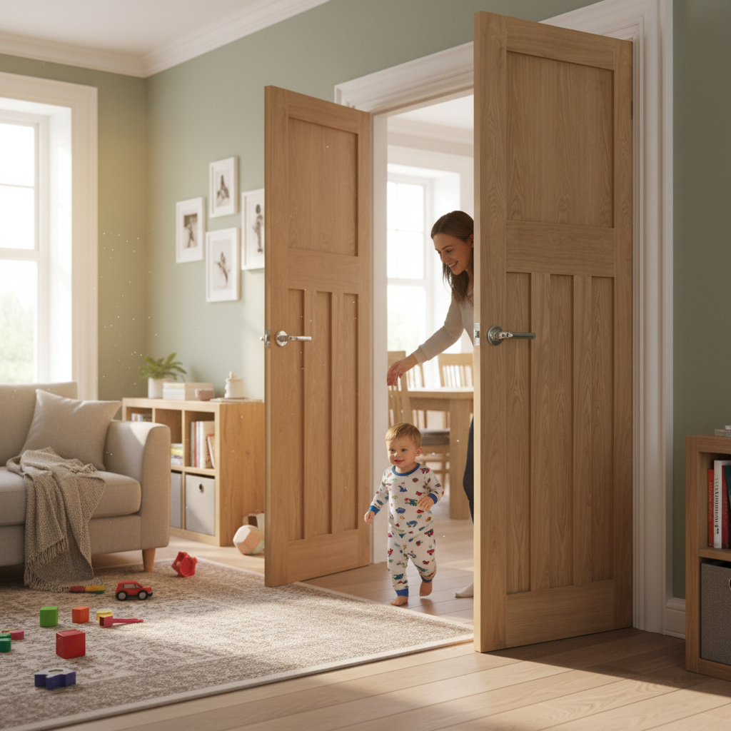 Internal Unfinished Oak 1930's DX 4 Panel Pair Door Set - Customizable Finish for Timeless Elegance - Image 2