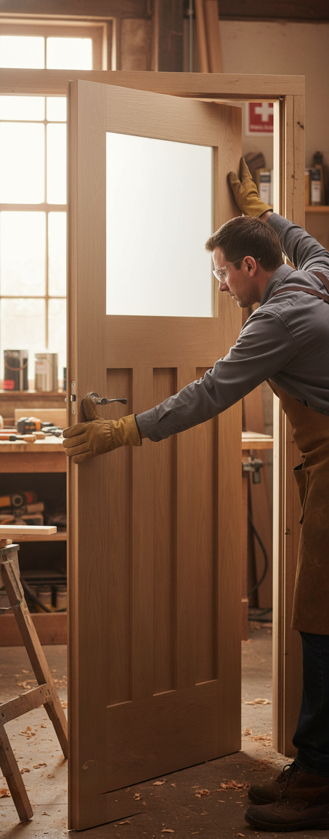 Premium Industrial-Grade 30's Style Door with Obscure Glazing and American White Oak Veneer