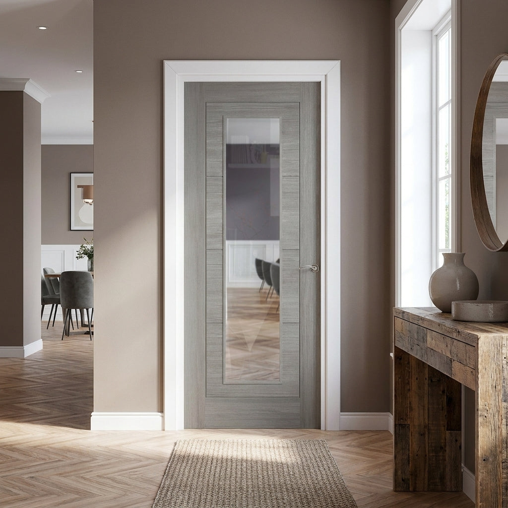 Internal Light Grey Door with Clear Glass, Fully Finished Laminate Design