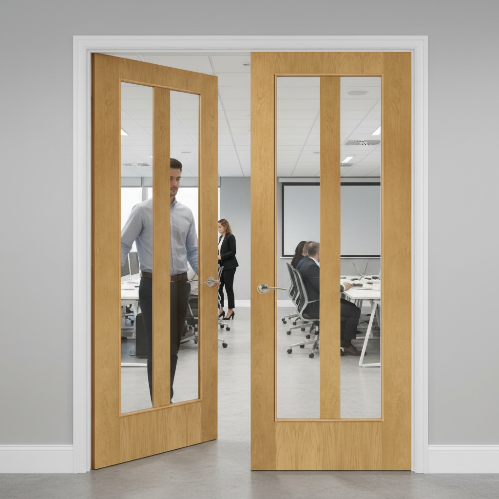 Premium Custom Made Oak Internal FD30 Fire Door Pair with Clear Glazing Options - High-Quality Professional Grade for Industrial and Commercial App...