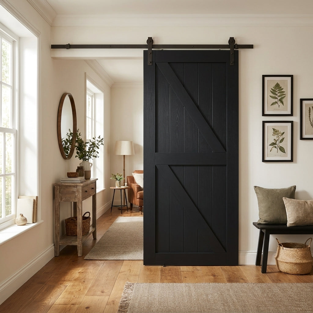 Black Internal Sliding Barn Door, Primed Finish, Z Brace Design