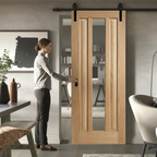 Premium Clear Glazed Face Mounted Sliding Door Set for Wooden Doors Up to 100kg with Rustic Finish Options