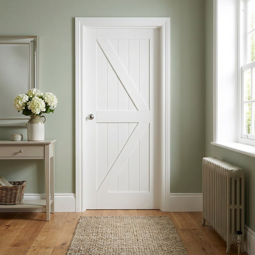 Internal White Primed Barn Door, Solid Engineered Timber Core