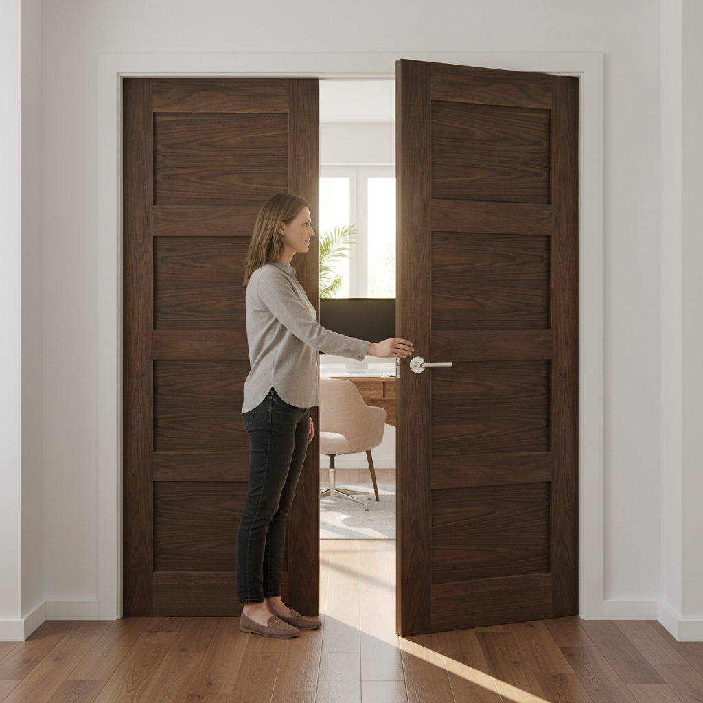 Premium Solid Core Walnut Shaker Door Pair with Flat Panels and FSC Certification for Room Division