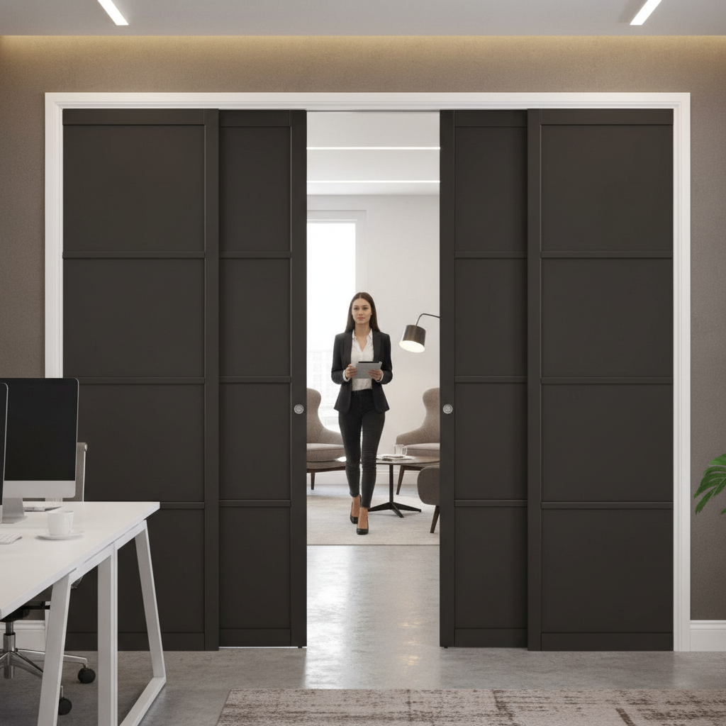 Premium 4 Door Telescopic Pocket Door System with Industrial-Style Doors for Space Efficiency and Modern Aesthetics