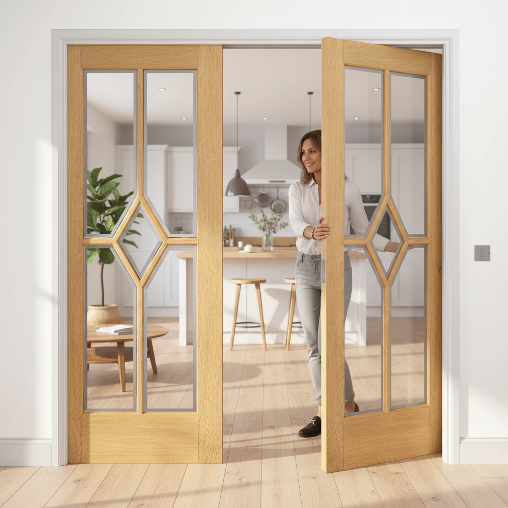 Premium 5L Clear Glazed Telescopic Pocket Door System with Wooden Jamb Kit and Anti-Warp Profile for Elegant Home Design