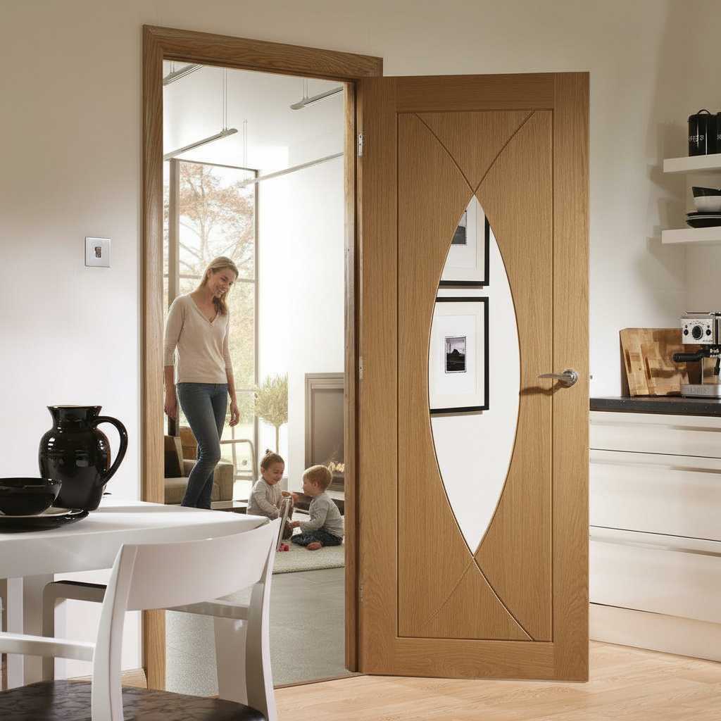 Premium Oak Glazed Internal Door with Engineered Construction and Clear Tempered Safety Glass