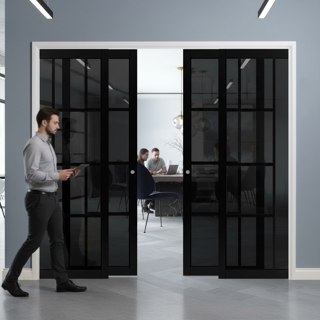 Premium Tinted Glazed Telescopic Pocket Door System with 4 Panel Options for Luxurious Spaces