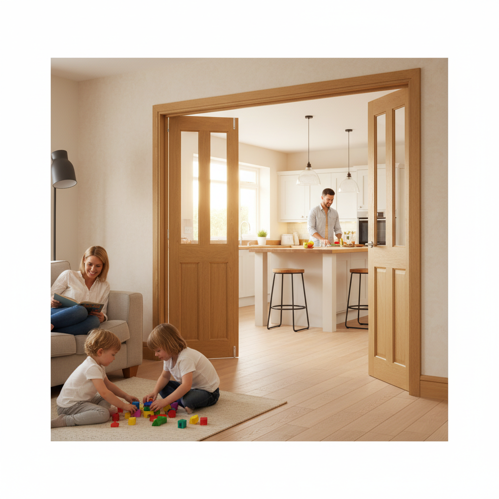 Premium Fully Finished Clear Glazed Room Divider with Bi-Folding Doors and Top Hung System for Seamless Space Management