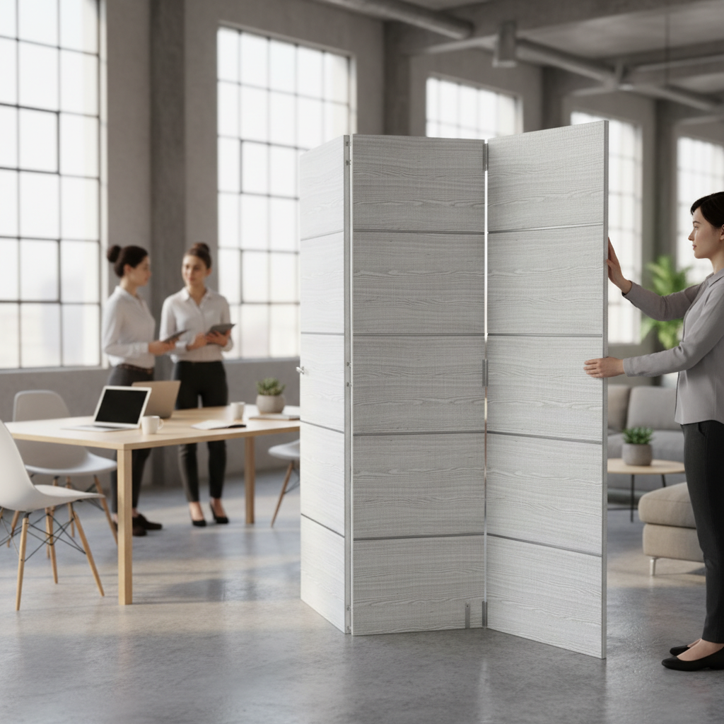 Premium Light Grey Ash Horizontal Inlay Room Divider with Top Hung System for Seamless Space Division