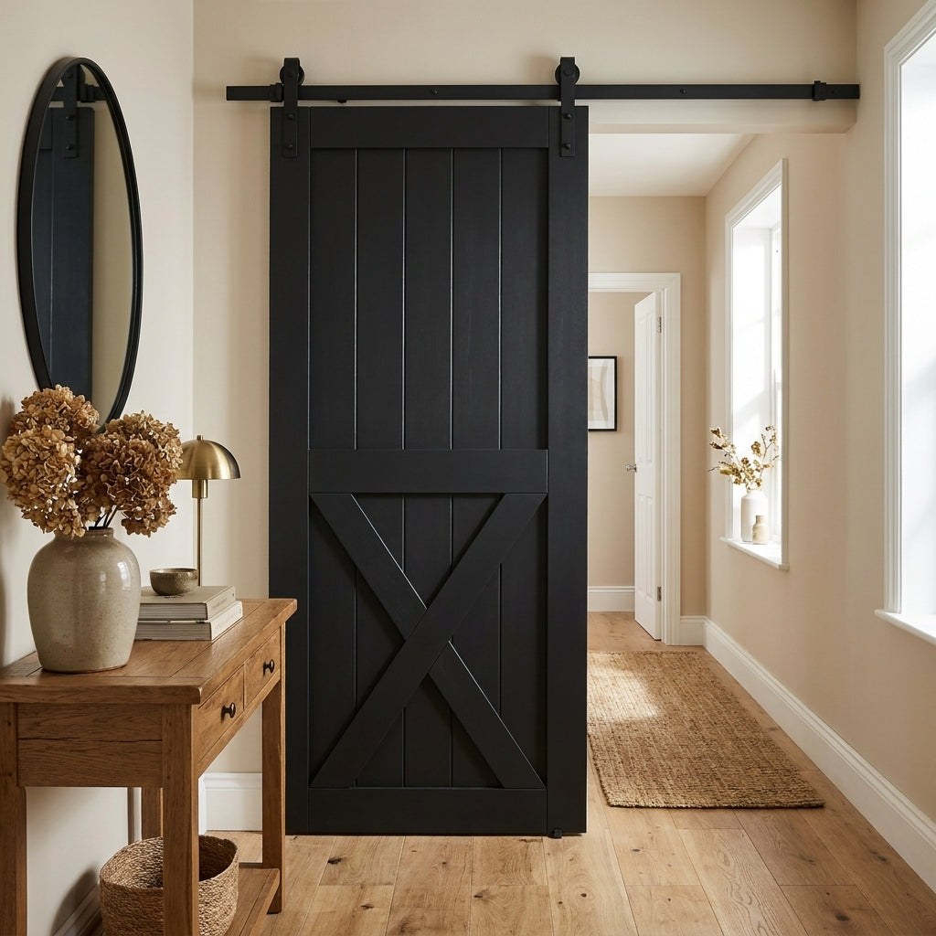 Black Internal Z Brace Barn Door, Primed Finish, Softwood Core