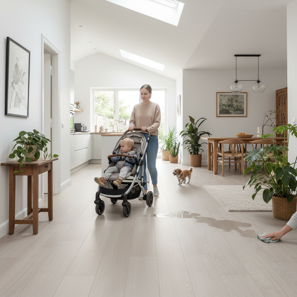 Premium 10mm Laminate Flooring in Timeless Beige Oak - Water-Resistant, Eco-Friendly with Natural Wood Imitation