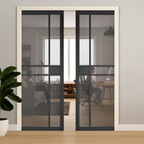 Premium Tinted Glazed Double Pocket Door Set with Galvanized Steel Frame and Adjustable Design for Modern Interiors