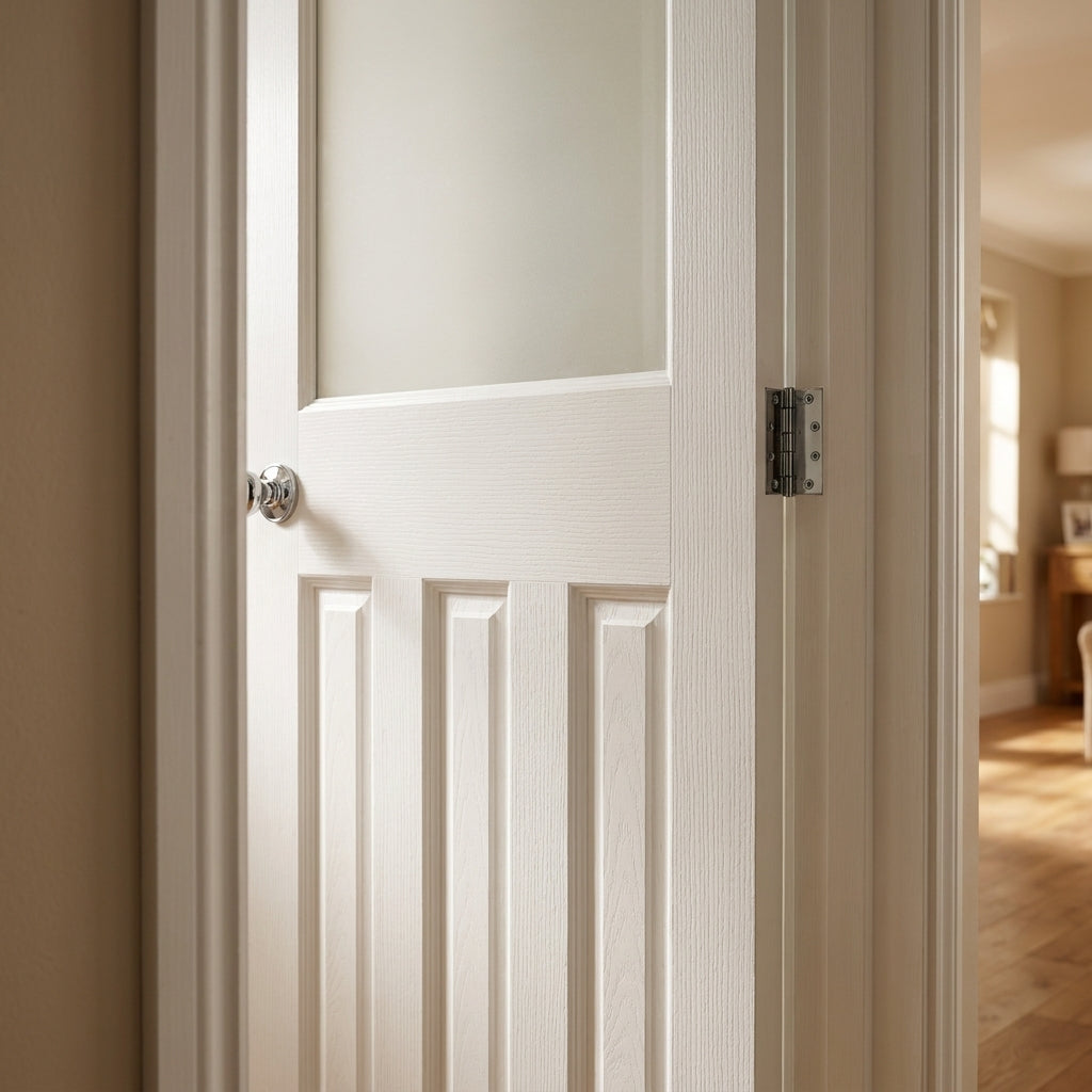 Internal White Door, Primed Finish, 1930's Style, 1 Light Obscure Glass - detail view