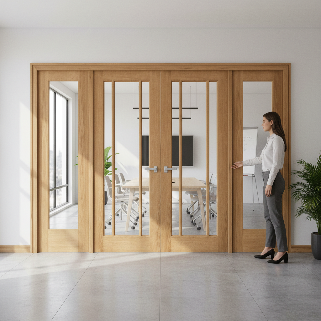 Premium Unfinished Oak Internal Room Divider Set with Clear Glass Panels for Elegant Interior Spaces