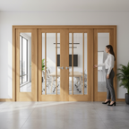 Premium Unfinished Oak Internal Room Divider Set with Clear Glass Panels for Elegant Interior Spaces