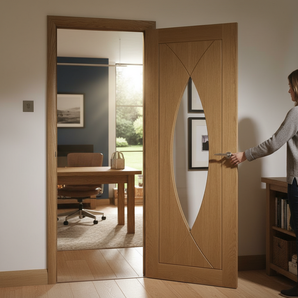 Premium Oak Glazed Internal Door with Engineered Construction and Clear Tempered Safety Glass