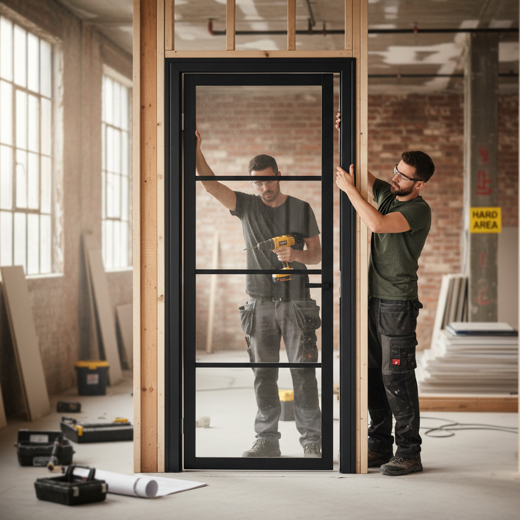 Premium 4L Internal Door with Clear Safety Glass, Solid Engineered Core, and Stylish Black Finish for Modern Interiors