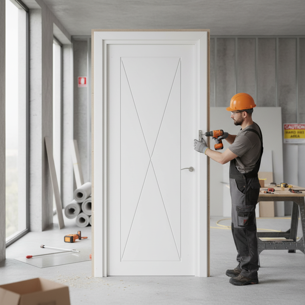 Premium Internal White FD30 Fire Door with 4 Panels, Solid Core, Double Primed Finish for Heat Resistance