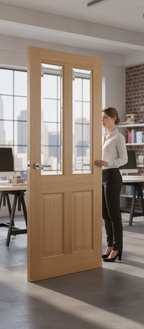 Premium Fully Finished Interior Oak Engineered Clear Glazed Door with Bevelled Safety Glass for Versatile Home Applications