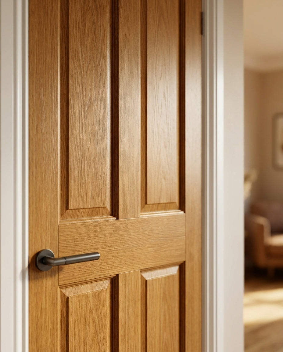 FD30 Fire Door, Internal, Oak, Unfinished, Made-to-Measure, Victorian, Solid Core - detail view