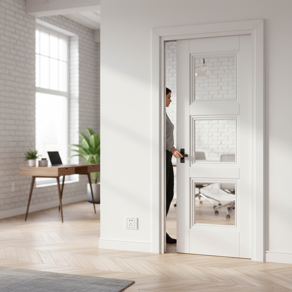 Premium Modern Pocket Door Set with 3 Clear Glass Panels for Space Optimization and Natural Light Flow