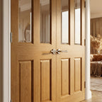 Internal Oak French Door Unfinished 2 Panel 2 Light Clear Bevelled Glass - detail view