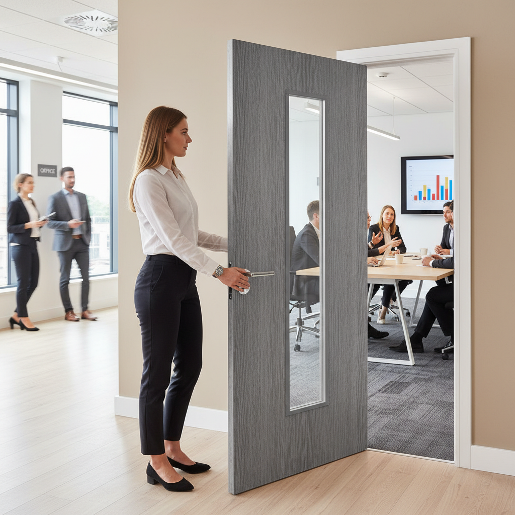Premium Clear Glazed Grey Flush Internal Door - Contemporary Design with Engineered Construction and Large Vision Panel