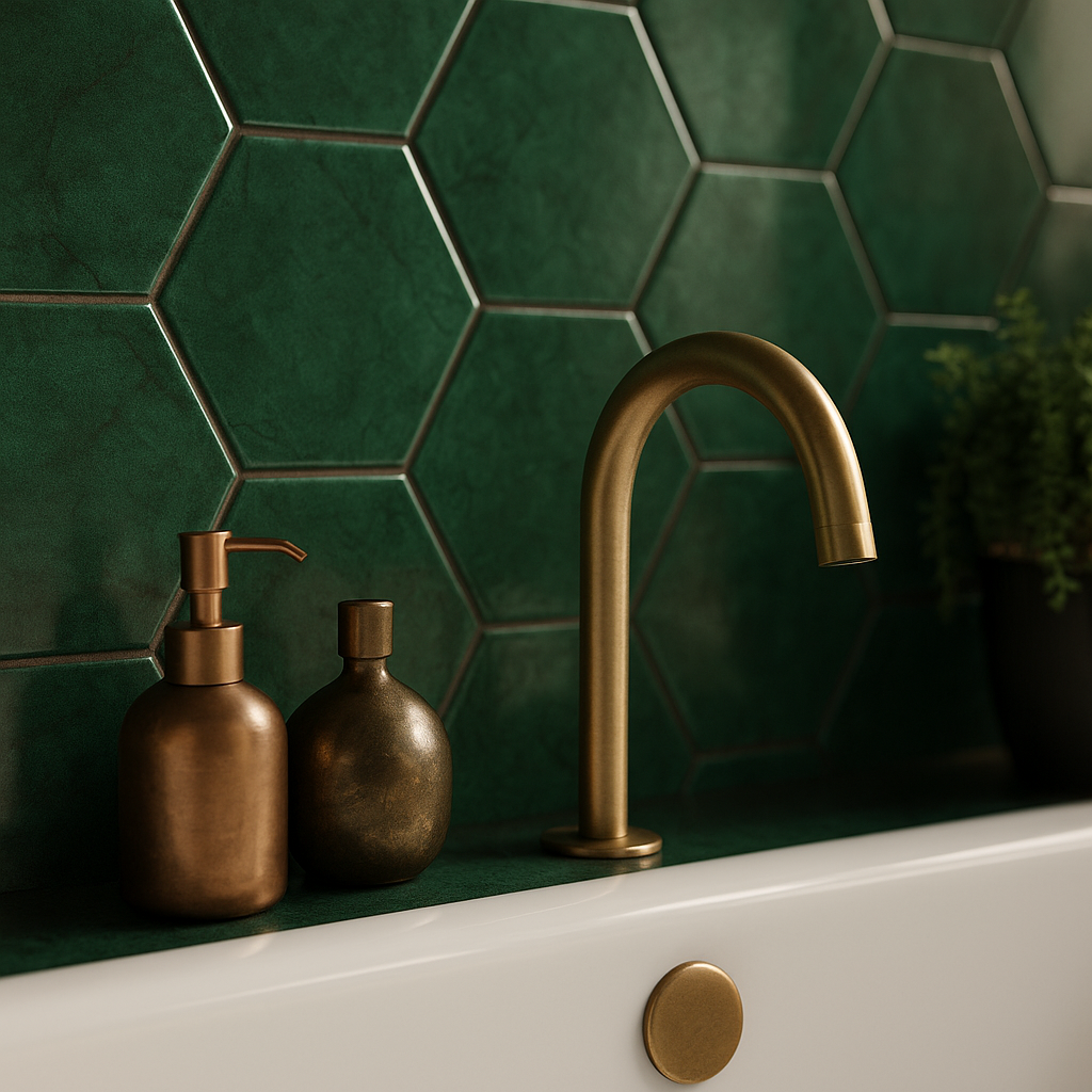 Hexagon Ceramic Wall Tile in Green Gloss Finish - Aura Smooth - detail view