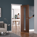 Premium Contemporary Walnut Door with Clear Toughened Glass and Engineered Construction for Modern Homes