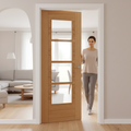 Premium Contemporary Oak Flush 4 Light Internal Door with Safety Glass and Engineered Construction